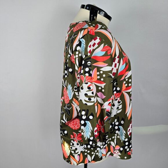 Bloomchic Blouse Women's 2X Multi Color 3/4 Sleeve V Neck Tropical Print NWT - Picture 4 of 10
